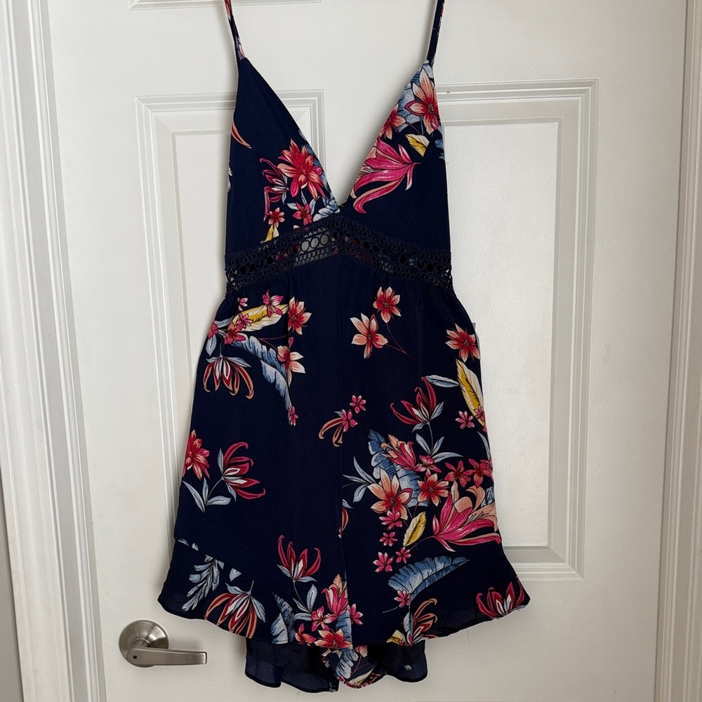 Sucrefas Floral Print Navy Romper - Shorts